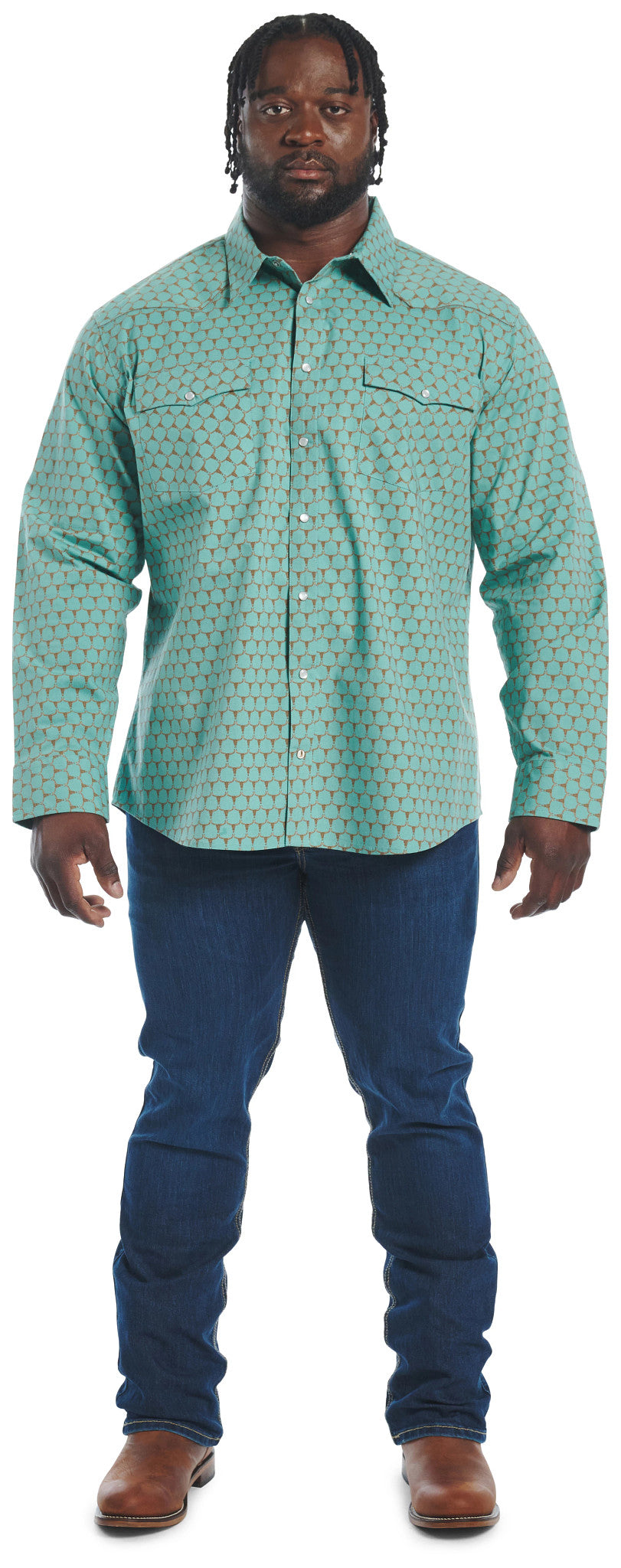 Hj Justin & Son Snap Shirt ™ - Green Cow Hive (Prints)