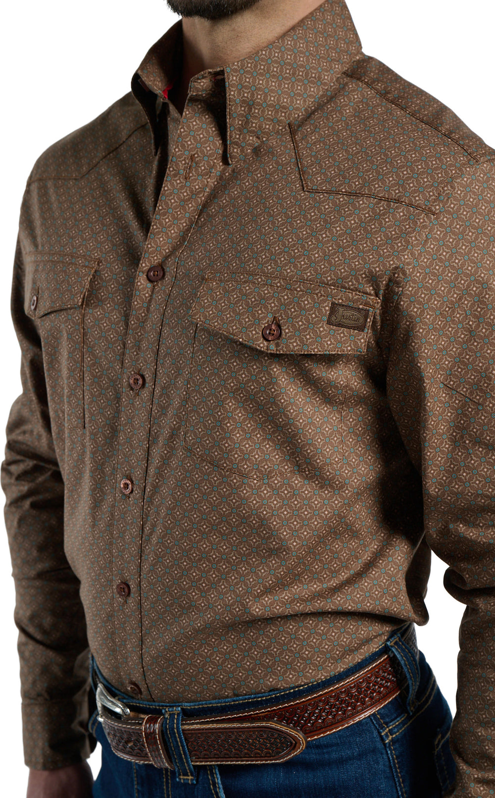 Chestnut Mens Woven Shirt ™ - Brown / Turq Geocross (Assorted)