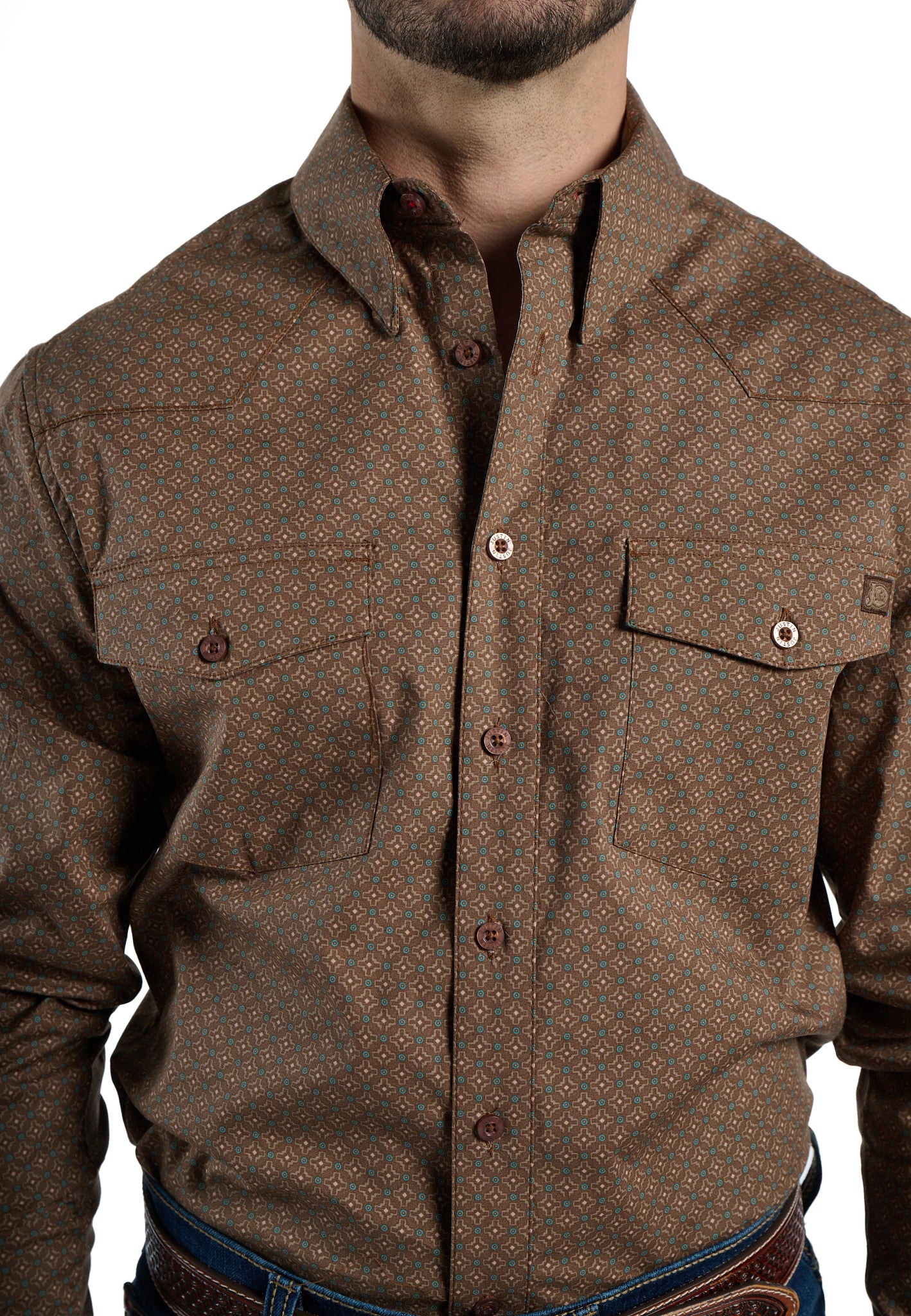 Chestnut Mens Woven Shirt ™ - Brown / Turq Geocross (Assorted)
