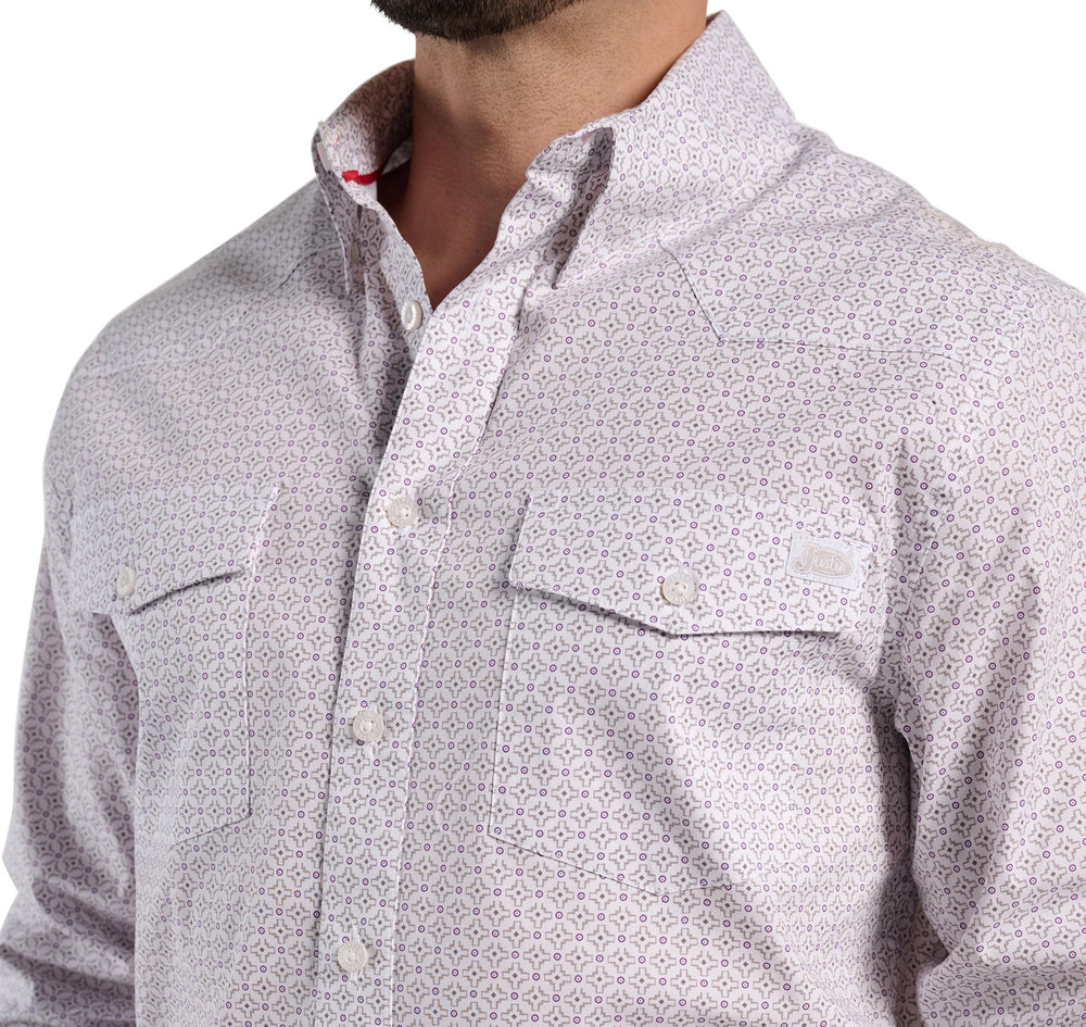 American Paint Mens Woven Shirt ™ - White Grey Geocross (White)