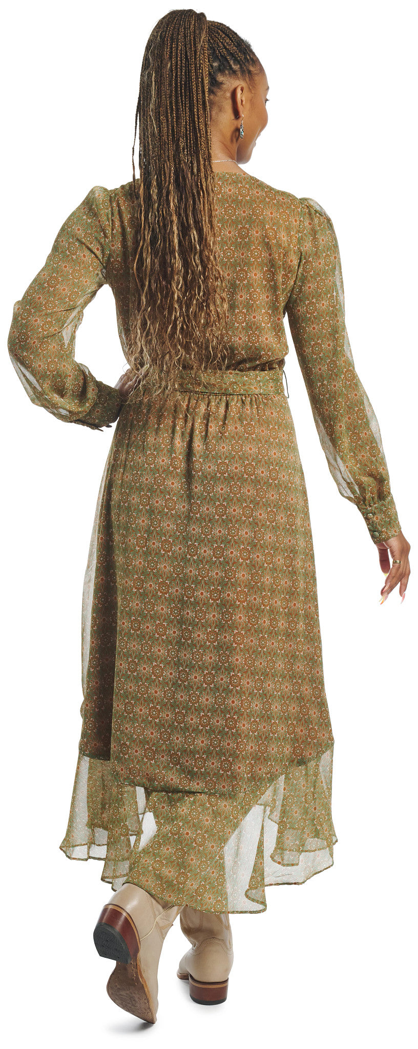 Justin Womens Wrap Maxi Dress ™ - Medallion Floral (Green)
