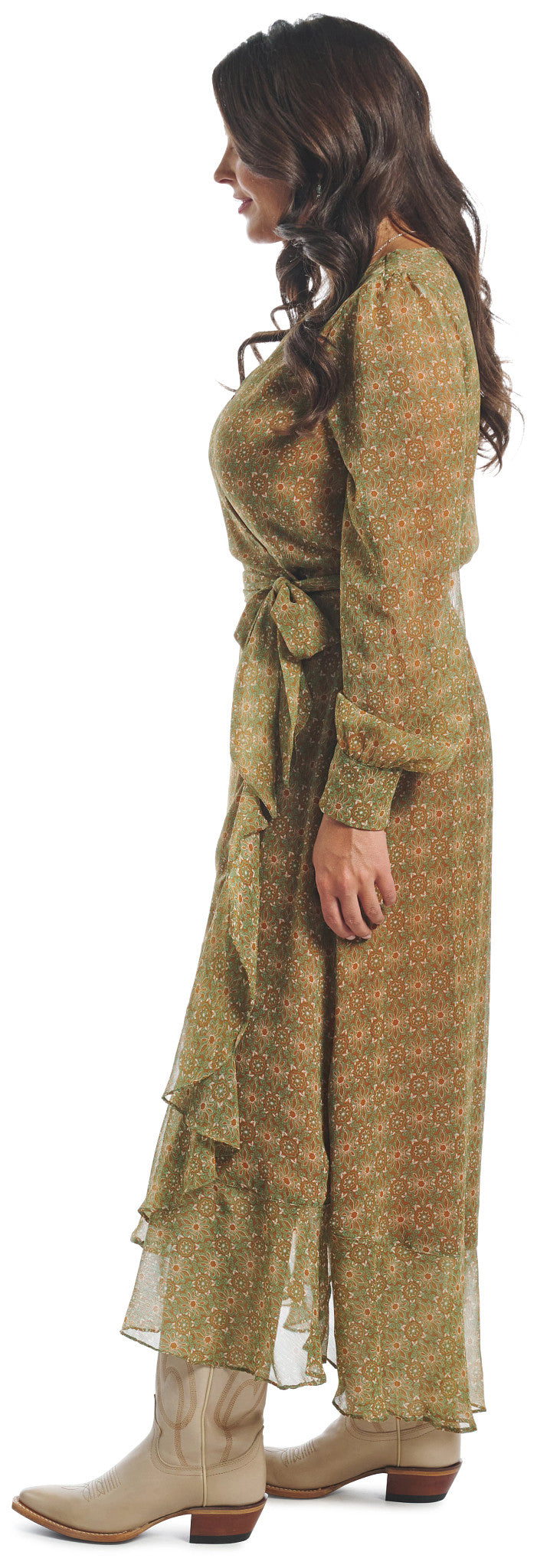 Justin Womens Wrap Maxi Dress ™ - Medallion Floral (Green)