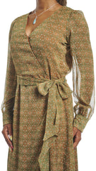 Justin Womens Wrap Maxi Dress ™ - Medallion Floral (Green)