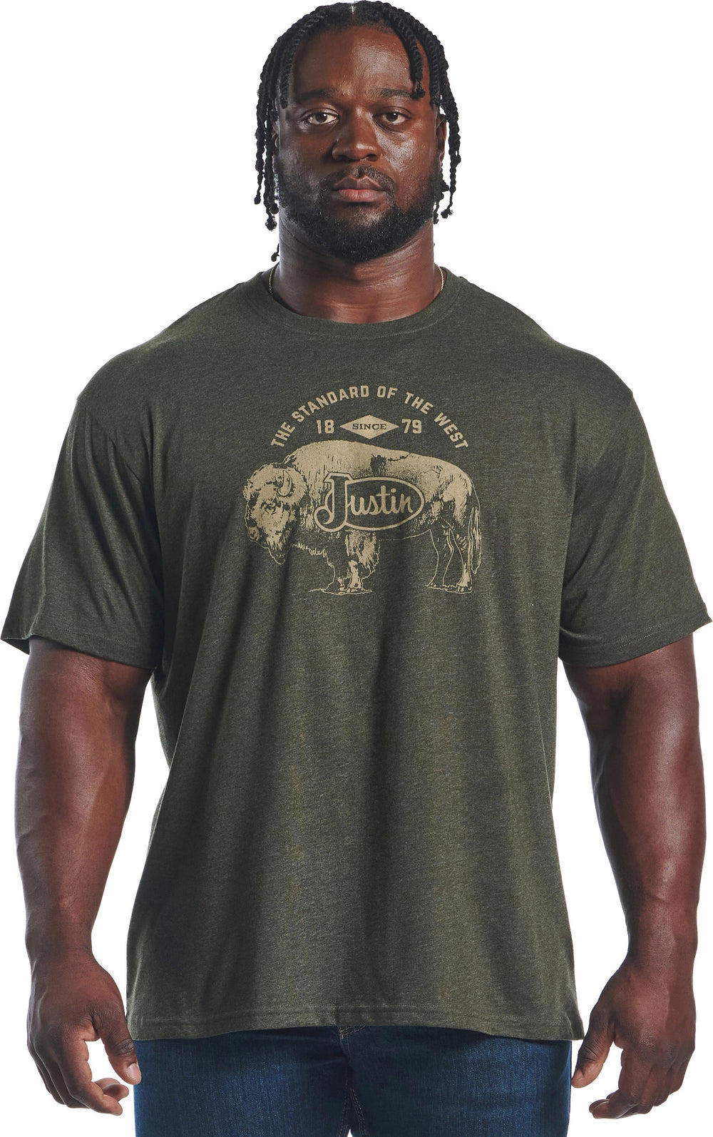 Justin Men's Bison Tee ™ - Olive Heather (Green)