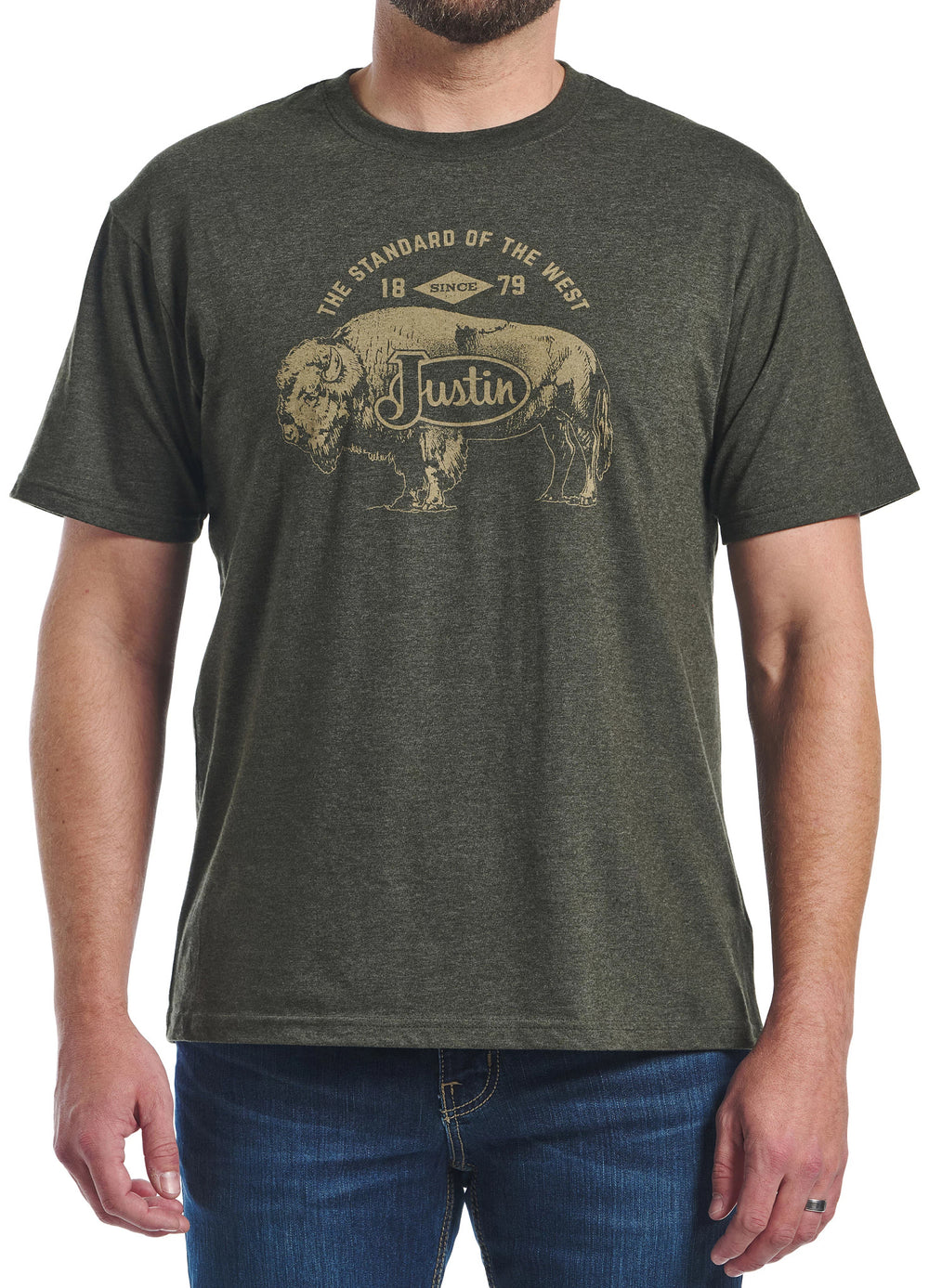 Justin Men's Bison Tee ™ - Olive Heather (Green)
