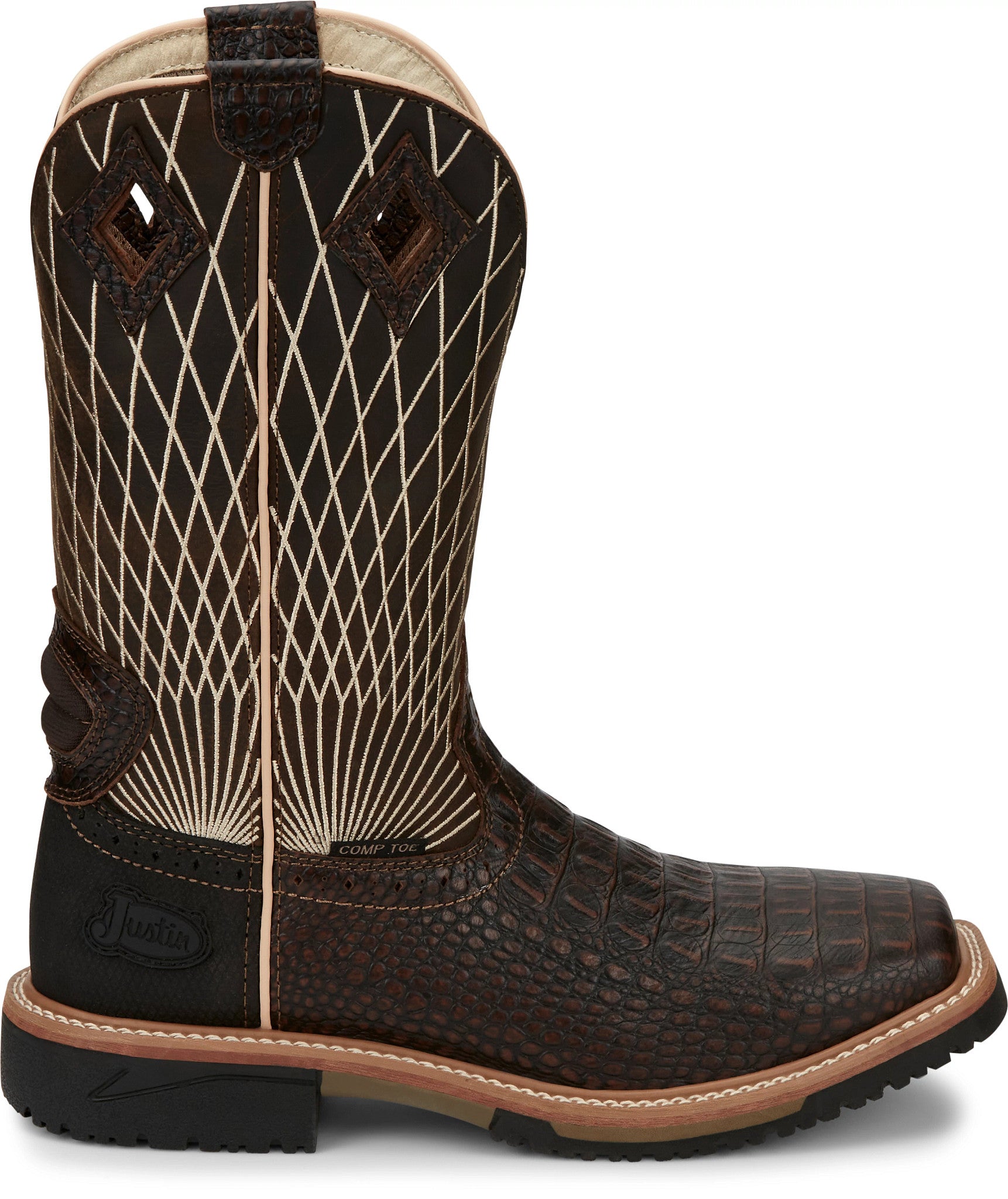 Derrickman 12" Comp Toe ™ - Brown Croc Print (Brown)