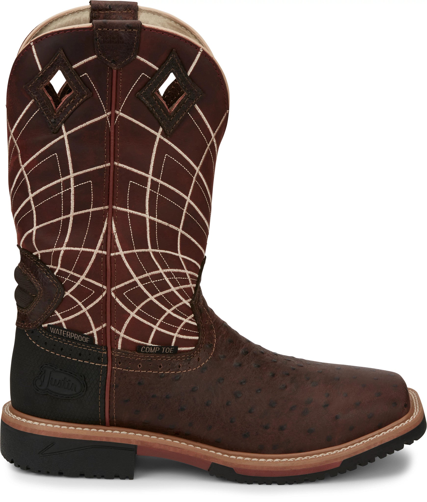 Derrickman 12" Waterproof Comp Toe ™ - Walnut Ostrich Print (Brown)