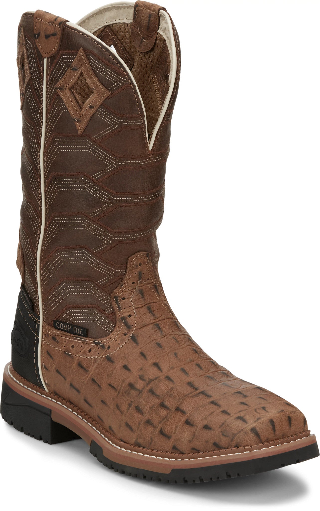 Derrickman 12" Waterproof Composite Toe Work Boot ™ - Caramel Croc Print (Tan)